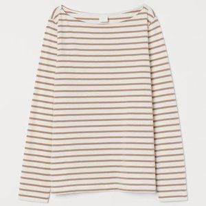 H&M Boat Neck Top XXL White and Cream Stripes